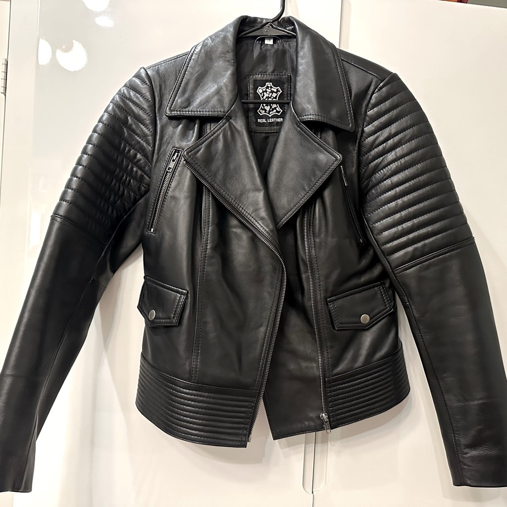 Women's Biker Style Black Leather Jacket